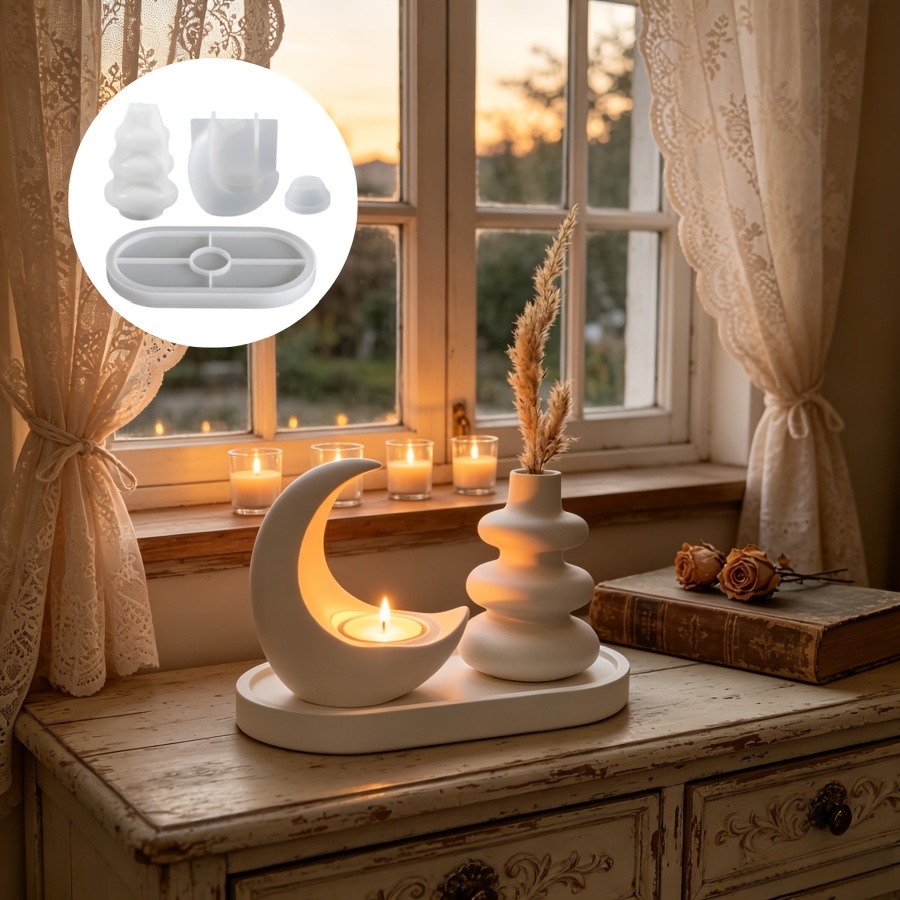 Candle Quotes - 4-delige set inclusief maanvormige kaarsenhouder, Scandinavische